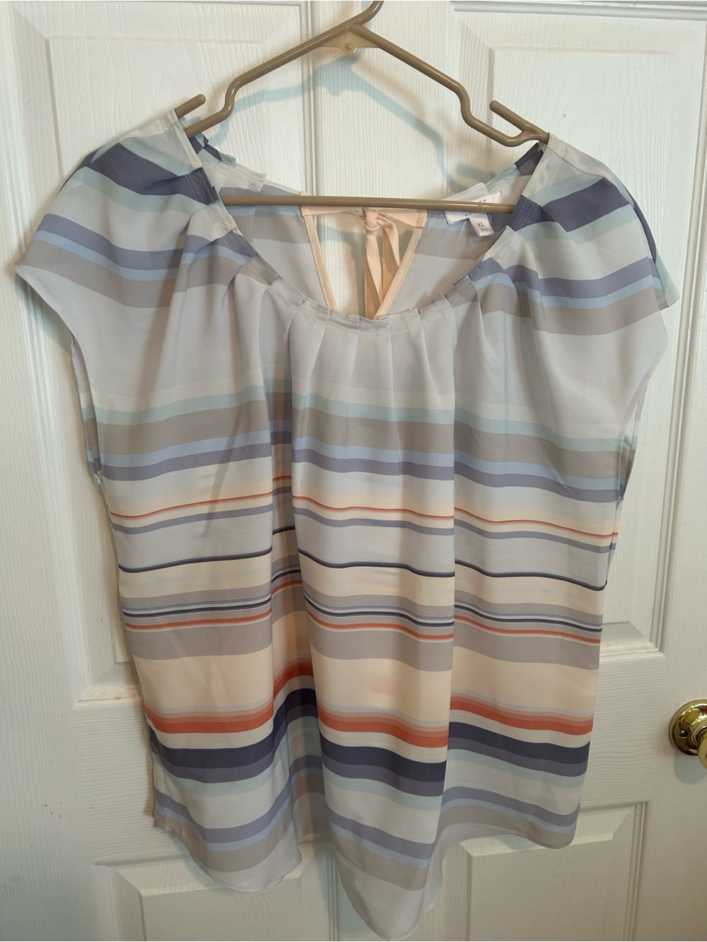 LC Lauren Conrad Striped Short-Sleeve Blouse - Light Blue, Cream & Coral